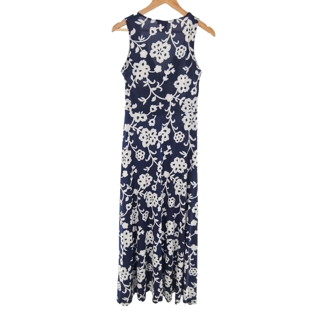 Candalite Textured Floral Maxi Dress Navy Blue Sleeveless - Picture 3 of 6